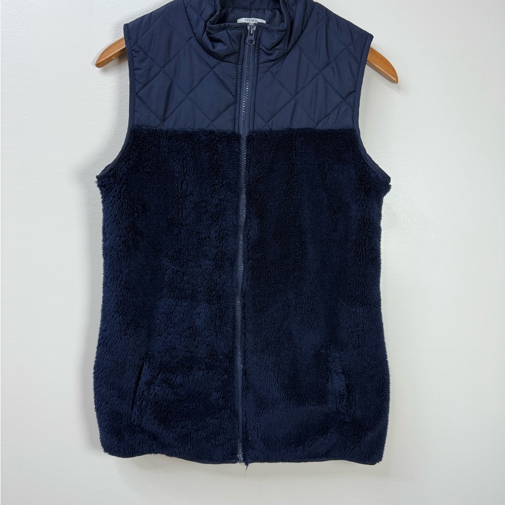 CROWN & IVY Navy Blue Quilted Kids Vest size L (Unisex) - Picture 2 of 9
